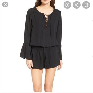 Chelsea28 Black Lace Up Romper, Small